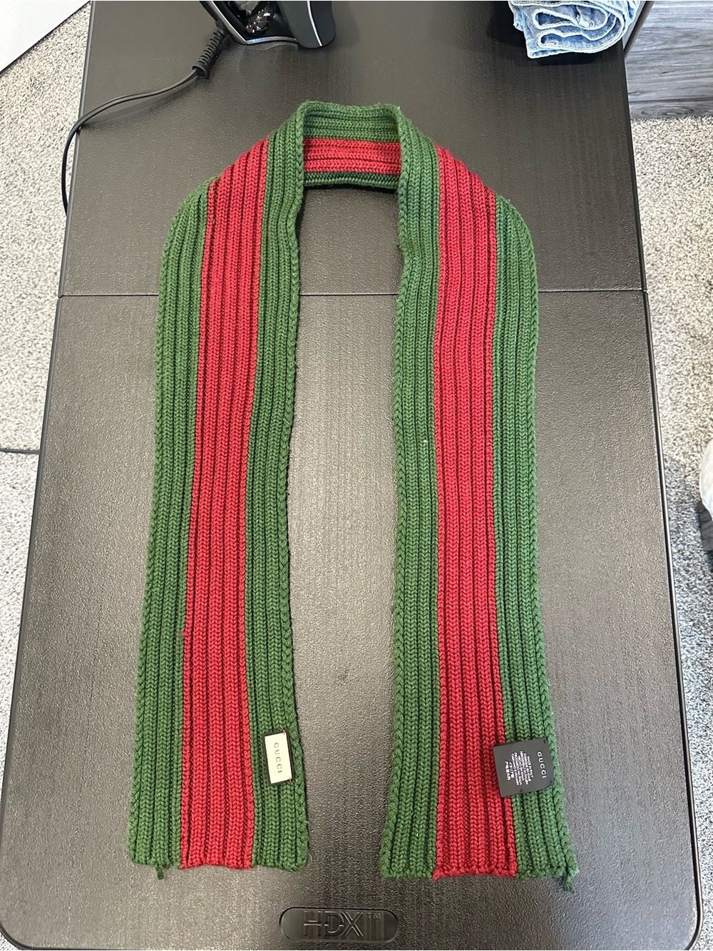 Gucci Red and Green Ribbed Stripe Knit Scarf